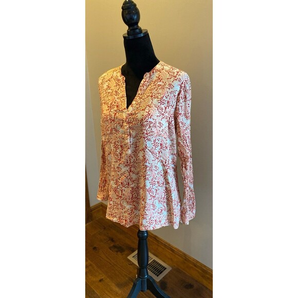 Old Navy Blouse Size Medium Top Orange Red Long Sleeve V Neck Textured Cotton - Picture 5 of 11